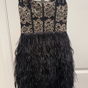 Black & Gold Strapless Feather Cocktail Dress